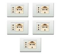 5 Placche, 2 moduli/posti, singolo e doppio, schuko, UNEL, Compatibile Con BTicino Magic, bianco bianca, Plastica di alta qualità, 100% compatibile con supporti e moduli originali