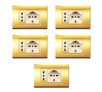 5 Placche, 2 moduli/posti, singolo e doppio, schuko, UNEL, Compatibile Con BTicino Magic, oro, Plastica di alta qualità, 100% compatibile con supporti e moduli originali