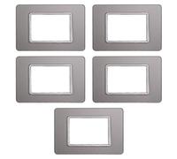 5 Placche in vetro, 3 moduli/posti, Compatibile Con Vimar Plana, colore argento, Placca In vetro di alta qualità, 100% compatibile con supporti e moduli originali