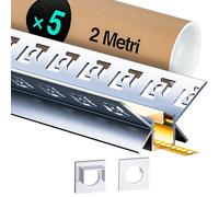 5 profili angolari a LED in alluminio, 2 m (12 m), profilo LED a 45 gradi, per strisce LED da 9 mm, profilo LED, con copertura bianca lattea, 2000 x 46,27 x 23,24 mm