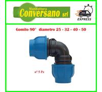 5 pz GOMITO A 90° raccordo polietilene rapido a compressione irrigazione acqua