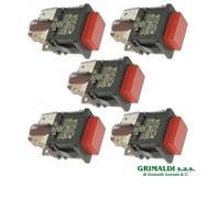 5 PZ INTERRUTTORE PUSH LUMINOSO ROSSO CORPO NERO BIPOLARE 20 A 4 FASTON 13x19 mm