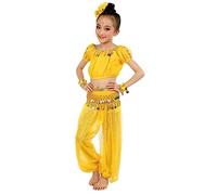 5 Pz Set Danza del Ventre Costume Orientale Ragazze Costume da Performance Danza del Ventre Vestiti Set di Costumi per Bambini Bambina Gonna Frange per Carnevale Cosplay