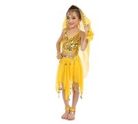 5 Pz Set Ragazze Belly Dance Indiano del Costume Latino Americano Vestiti Ballo Halloween Insiemi Carnevale Vestito da Danza del Ventre per Bambina Vestito Costume per Ragazze con Paillettes