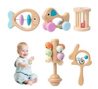 5 pz/set sonaglio per bambini in legno 5 stili divertenti sonaglio per bambini giocattoli educativi precoci in legno naturale facili da pulire per neonati appena nati