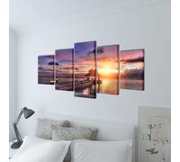 vidaXL 5 pz Set Stampa su Tela da Muro Spiaggia con Padiglione 200 x 100 cm