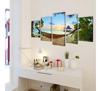 5 pz Set Stampa su Tela da Muro Spiaggia di Sabbia con Amaca 200x100cm