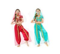 5 Pz Vestito da Danza del Ventre per Bambina con Paillettes Abito da Ballo Arabo Principessa Costume Ragazze Ballo Dance Maniche corte Abito Latino Americano Bambina Vestito Latino Americano