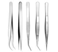 5 PzPinzette di Precisione, Pinzette in Acciaio Inox Multiuso, Pinzetta Sopracciglia Professionale, Pinza in Acciaio Inox, Pinzette Punta Rotonde e Curva per Artigianali Cucina Modello (5 Lunghezze)