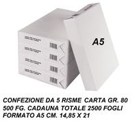 5 RISME DA 500 FG. CADAUNA F.TO A5 15X21 CM 80GR PER STAMPA RICETTE MEDICHE