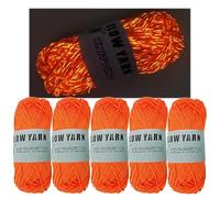 5 Rolls Two-Tone Glow in The Dark Yarn, Luminous Crochet Yarn for Crocheting DIY Knitting, Glow Sewing Supplies for Arts Crafts Sewing Party Supplies, Length 55m Per Roll (Pumpkin)