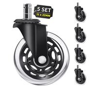 5 Rotelle da Ufficio per Sedie, 11 mm*22 mm Ruote Sedia con Stelo di per Mobili Rotelle Girevoli Silenziose di Ricambio Universali, MAX 250 kg (11 x 22 mm)