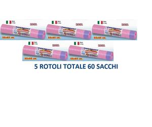 5 ROTOLI BUSTE(TOT 60 BUSTE)CON LACCI PROFUMATE FATIGATI FRESCHISSIMO ROSA 55X65