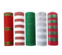 5 Rotoli Deco Mesh 10 pollici Rotoli 10 Yard Rosso Bianco Verde Argento Nastro a rete a strisce per ghirlande Albero di Natal