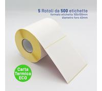 5 Rotoli di Etichette Termiche 100x100mm - foro 40mm - Stampanti Termiche