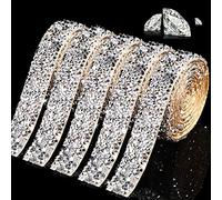 5 Rotoli di Nastro di Strass di Cristallo Nastro Diamantato in Resina Nastro di Diamante Bling Lucido Autoadesivo per Festa Fai da Te Arte Artigianale Decorazione (Argento, Stile di Base)