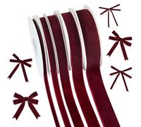 5 rotoli di nastro in velluto bordeaux per fai da te, di lusso, rosso vino scuro, elasticizzato, per confezioni regalo, fiocchi per capelli, accessori da cucito, decorazioni per matrimoni e albero di