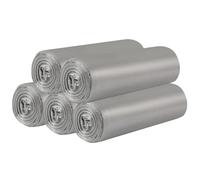 5 rotoli di piccoli sacchetti della spazzatura - 100 sacchetti robusti da 15 litri per casa, ufficio, cucina, bagno e cameretta dei bambini (argento)