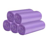 5 rotoli di piccoli sacchetti della spazzatura - 100 sacchetti robusti da 15 litri per casa, ufficio, cucina, bagno e cameretta dei bambini (viola)