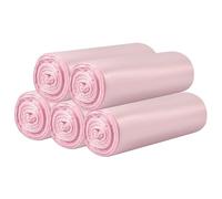 5 rotoli di piccoli sacchetti della spazzatura - 100 sacchetti robusti da 15 litri per la casa, l'ufficio, la cucina, il bagno e la cameretta dei bambini (rosa)