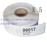 5 ROTOLI Etichette compatibile per DYMO 99017 50mmX12mm LABELWRITER 400 450