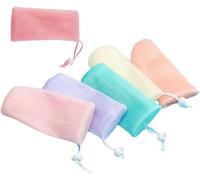 5 sacchetti esfolianti in rete per sapone in schiuma a bolle per doccia, sacchetti risparmiatori con coulisse in rete per sapone per strumento di pulizia del viso del corpo, 5 colori utilizzati