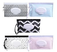 5 sacchetti per salviettine umidificate, dispenser portatile per salviettine umidificate, ricaricabili, da viaggio, per adulti