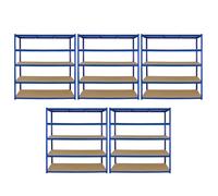 5 Scaffali in Acciaio Senza Bulloni T-Rax Blu Larghi 160cm per Magazzino e Box