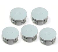 5 scatole di giunzione IP44 con occhielli in gomma e coperchio a scatto, 65 x 35 mm, terminale di illuminazione rotondo, custodia adattabile