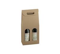 5 scatole per 2 due bottiglie vino verticali modello bordolese, borgognotta robuste strenne natalizie cartone accoppiato e maniglia esterna cm.18x9x38,5h - marrone avana