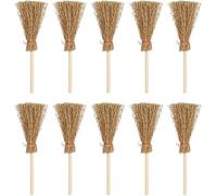 5 scope in miniatura con bacchette di paglia, accessori per casa delle bambole in scala 1:12, per decorazioni per feste di Halloween, bacchette di scopa fatte a mano, oggetti di scena per cosplay e