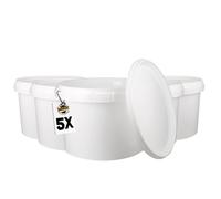 5 secchi con coperchio, 3 litri, colore bianco, rotondi, in plastica, per alimenti, ermetici e stabili con manico, adatti per alimenti, prodotti chimici, detersivi, colla