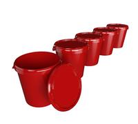 5 secchi con coperchio, 30 litri, made in Germany, per alimenti, stabili, ermetici, per conservare alimenti, materiale da ufficio, cameretta dei bambini, officina e gastronomia, rosso