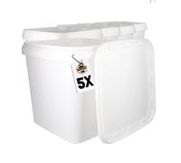5 secchi con coperchio, 9 l, bianchi, quadrati, in plastica, per alimenti, ermetici e stabili, secchio vuoto con manico e coperchio per alimenti chimici