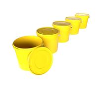 5 secchi con coperchio da 10 l gialli rotondi | in plastica di qualità alimentare, ermetici e stabili | con manico per alimenti, prodotti chimici, detersivo in polvere, adesivi adatti