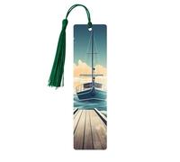 5 segnalibri in legno con nappe, in legno, stile vintage, a tema barca, paesaggio marino, fatti a mano, per leggere le pagine, etichette da appendere in legno, ornamento per gli amanti dei libri