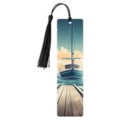 5 segnalibri in legno con nappe, in legno, stile vintage, a tema barca, paesaggio marino, fatti a mano, per leggere le pagine, etichette da appendere in legno, ornamento per gli amanti dei libri