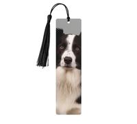 5 segnalibri in legno con nappe, in legno, stile vintage, con Border Collie, fatti a mano, per leggere le pagine, etichette da appendere in legno, ornamento per gli amanti dei libri
