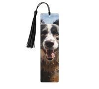 5 segnalibri in legno con nappe, in legno, stile vintage, con border, collie, fatti a mano, per leggere pagine, etichette da appendere, ornamento per gli amanti dei libri