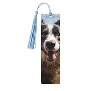 5 segnalibri in legno con nappe, in legno, stile vintage, con border, collie, fatti a mano, per leggere pagine, etichette da appendere, ornamento per gli amanti dei libri