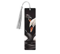 5 segnalibri in legno con nappe, in legno, stile vintage, con cigno bianco e nero, a forma di cuore, fatti a mano, per leggere le pagine, etichette da appendere, ornamento per gli amanti dei libri