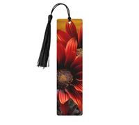 5 segnalibri in legno con nappe, in legno, stile vintage, con girasole rosso, fatti a mano, per leggere pagine, etichette da appendere, ornamento per gli amanti dei libri
