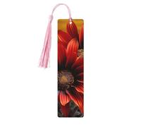 5 segnalibri in legno con nappe, in legno, stile vintage, con girasole rosso, fatti a mano, per leggere pagine, etichette da appendere, ornamento per gli amanti dei libri