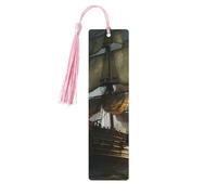 5 segnalibri in legno con nappe, in legno, stile vintage, con nave pirata, fatti a mano, per leggere le pagine, etichette da appendere in legno, ornamento per gli amanti dei libri