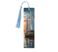 5 segnalibri in legno con nappe, in legno, stile vintage, con paesaggio a vela, fatti a mano, per leggere le pagine, etichette da appendere, ornamento per gli amanti dei libri