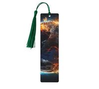 5 segnalibri in legno con nappe, in legno, stile vintage, con pianeta, ghiaccio e fuoco, fatti a mano, per leggere le pagine, etichette da appendere, ornamento per gli amanti dei libri