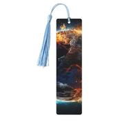 5 segnalibri in legno con nappe, in legno, stile vintage, con pianeta, ghiaccio e fuoco, fatti a mano, per leggere le pagine, etichette da appendere, ornamento per gli amanti dei libri