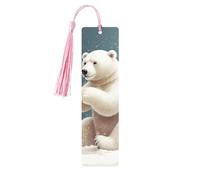 5 segnalibri in legno con nappe, in legno, stile vintage, divertente orso polare che gioca a palla di neve, fatti a mano, per leggere le pagine, etichette da appendere, ornamento per gli amanti dei
