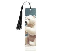 5 segnalibri in legno con nappe, in legno, stile vintage, divertente orso polare che gioca a palla di neve, fatti a mano, per leggere le pagine, etichette da appendere, ornamento per gli amanti dei