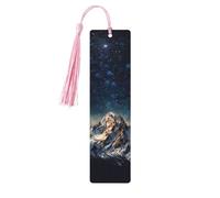 5 segnalibri in legno con nappe, in legno, stile vintage, motivo: notte stellata, montagne, fatti a mano, per leggere le pagine, etichette da appendere in legno, ornamento per gli amanti dei libri